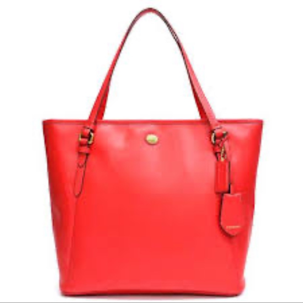 COACH PEYTON LEATHER ZIP TOTE BAG RED F27349